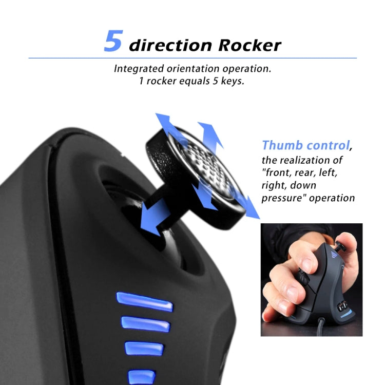 Ratón vertical para juegos ZELOTES C18 RGB: joystick ergonómico de 11 teclas, con cable y programación
