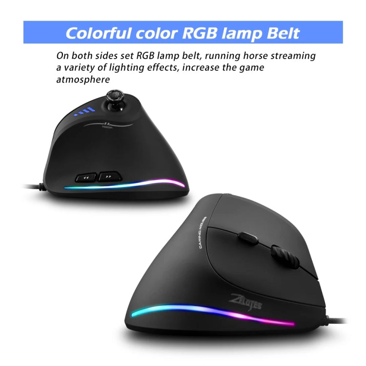 Ratón vertical para juegos ZELOTES C18 RGB: joystick ergonómico de 11 teclas, con cable y programación