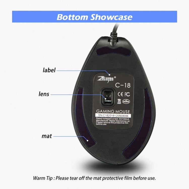 Ratón vertical para juegos ZELOTES C18 RGB: joystick ergonómico de 11 teclas, con cable y programación