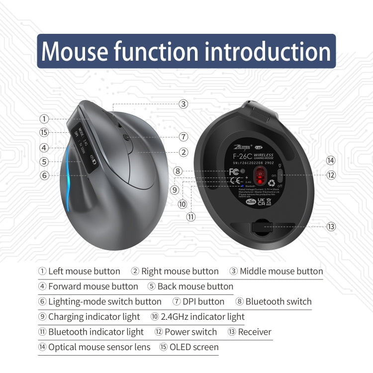 ZELOTES F-26C Dual-Mode-Funkmaus mit LED-Anzeige