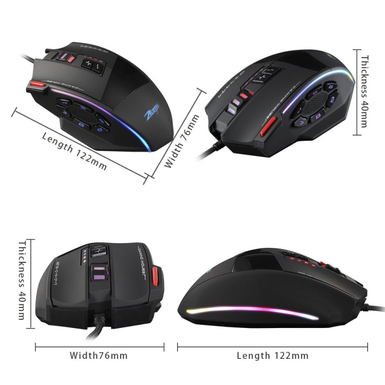 ZELOTES C13 RGB-Gaming-Maus – 13 Tasten, Makro, individuell verkabelt