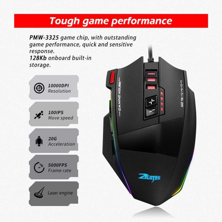 ZELOTES C13 RGB-Gaming-Maus – 13 Tasten, Makro, individuell verkabelt