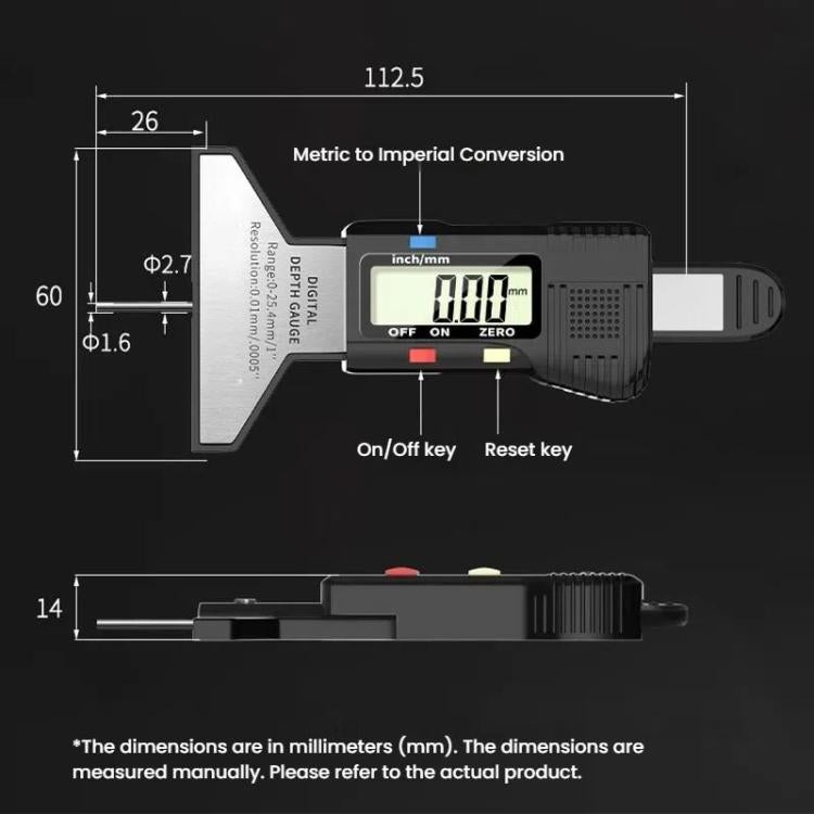 Regla de profundidad digital Syntek de 0 a 25 mm para una medición precisa de la banda de rodadura de los neumáticos