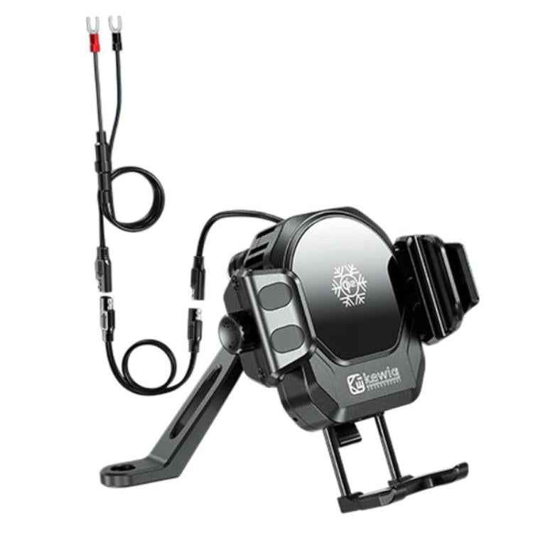 Kewig M33 Pro Shock-Absorbing Heat-Dissipating Wireless Charging Phone Mount Motorcycle Fan Cooling Anti-Shake Stand, Front Fork Mount
