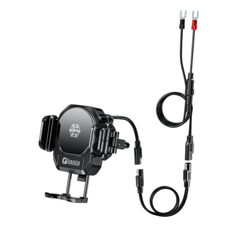 Kewig M33 Pro Shock-Absorbing Heat-Dissipating Wireless Charging Phone Mount Motorcycle Fan Cooling Anti-Shake Stand, Front Fork Mount