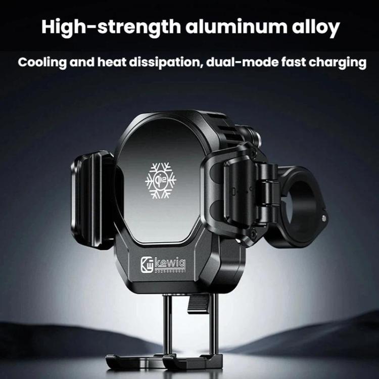 Kewig M33 Pro Shock-Absorbing Heat-Dissipating Wireless Charging Phone Mount Motorcycle Fan Cooling Anti-Shake Stand, Front Fork Mount