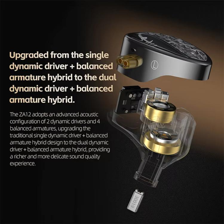 KZ-ZA12 Wired Earphones – Hybrid Dynamic + Balanced Armature, Hi-Fi Stage Monitor