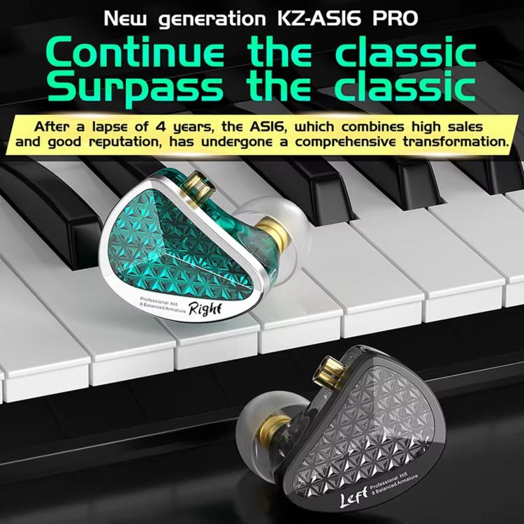 KZ-AS16 PRO 8-Driver Pure Balanced Armature In-Ear 1.2m Wired Earphones, Green Standard, Green With Mic, Black Standard, Black With Mic