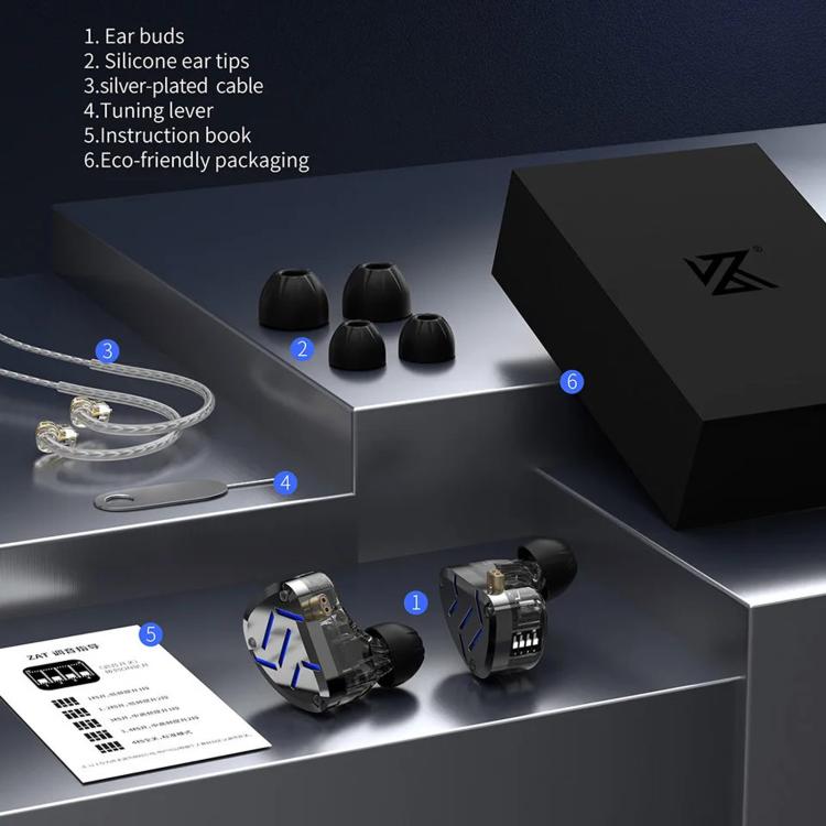 KZ-ZAT 1.2m Wired In-Ear Earhones With 1 Dynamic Driver and 8 Balanced Armature Drivers Hi-Fi Stage Monitoring Earbuds, Standard, With Mic