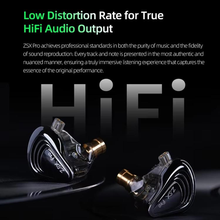 KZ ZSX PRO 5BA+1DD Hybrid-Driver 1.2m Wired Earphones HiFi Audio Sports Gaming Detachable Cable Design, Standard, With Mic