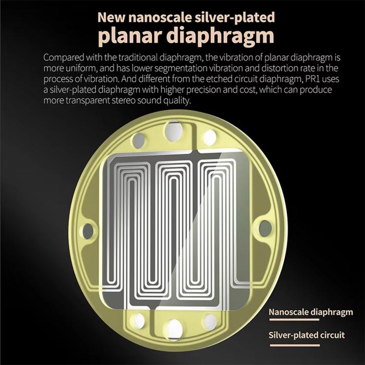 KZ-PR1 Planar Magnetic 1.2m Wired Earphones 13.2mm Planar Driver High-Res Hi-Fi Earbuds, Standard, With Mic