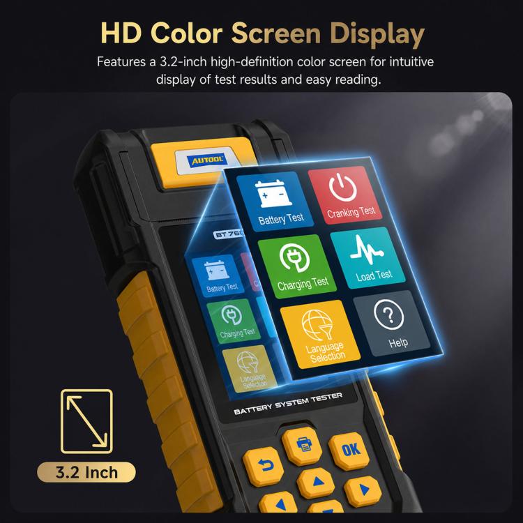 3.2 Inch HD Color Screen Car Battery Tester Automotive Battery Internal Resistance Detector, AUTOOL BT760