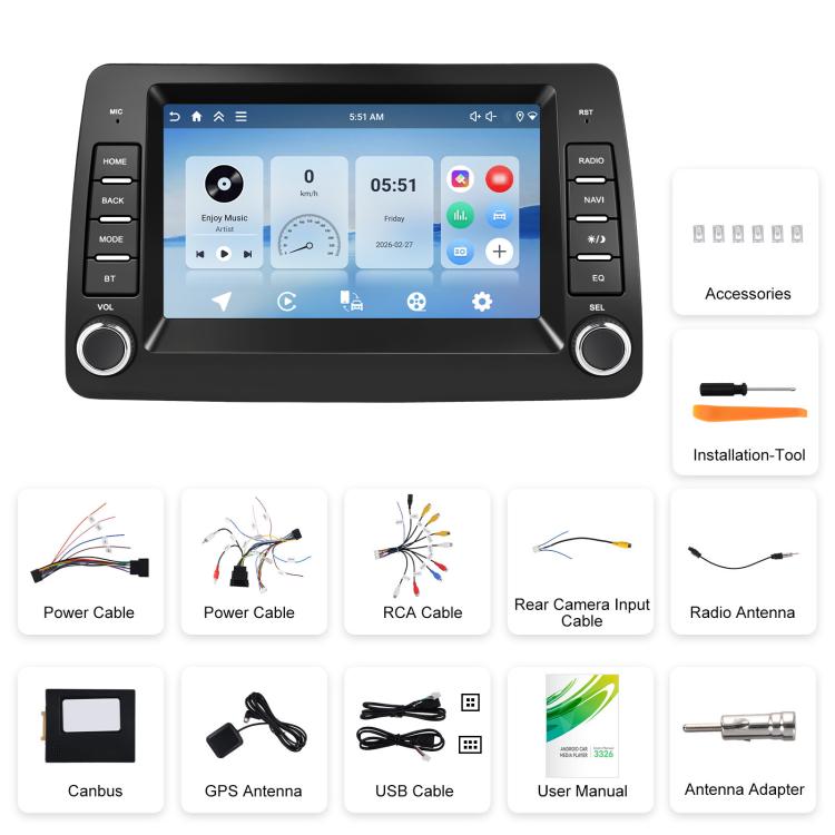 For FIAT Panda In-Car Center Display CarPlay Bluetooth Player Navigation, Standard, Standard+AHD Camera+Mic