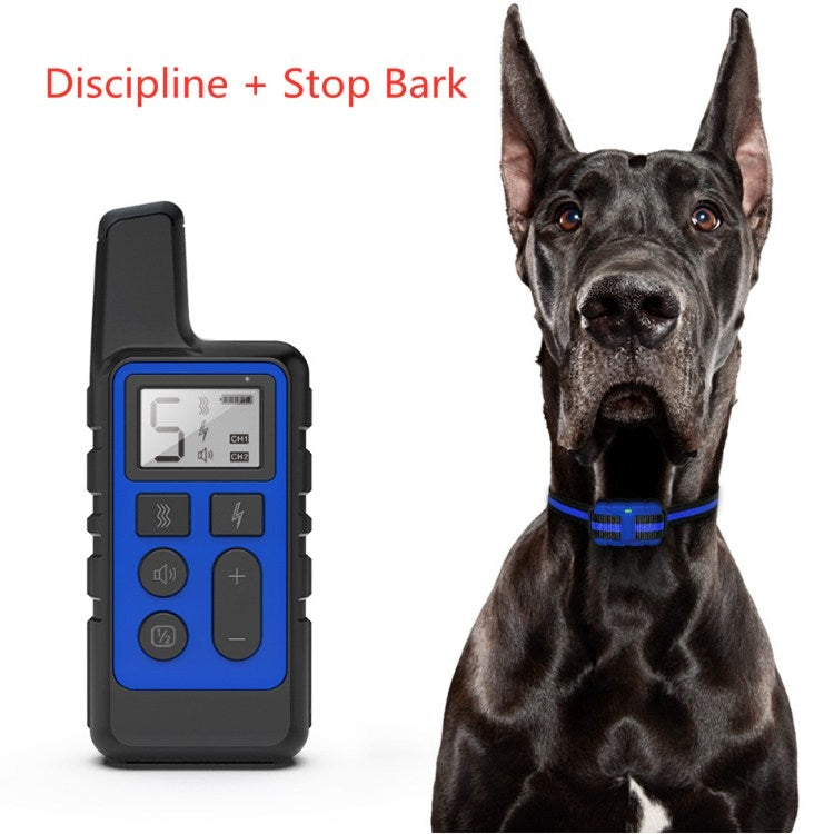 Collar de entrenamiento remoto para perros, resistente al agua, 500 m, con control de descargas y ladridos