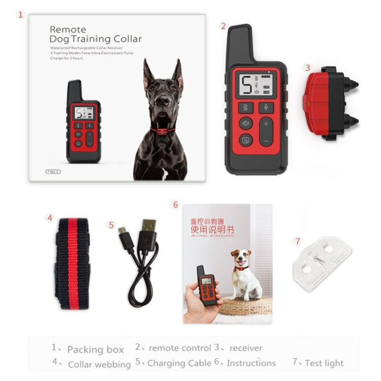 Collar de entrenamiento remoto para perros, resistente al agua, 500 m, con control de descargas y ladridos