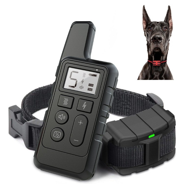 Collar de entrenamiento remoto para perros, resistente al agua, 500 m, con control de descargas y ladridos