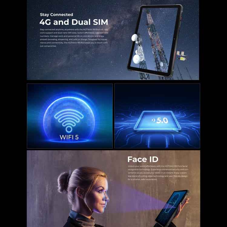 HOTWAV Tab R9 Pro IP68/IP69K Rugged Tablet, 6GB+256GB, 11 inch Android 14 Unisoc T606 Octa Core 4G Network, Global Version with Google Play, EU Plug