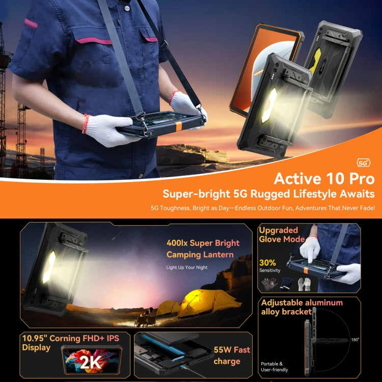 Blackview Active 8 Pro 5G Rugged Tablet, 12GB+256GB, 10.95 inch Android 14 Dimensity 7300 Octa Core, Global Version with Google Play