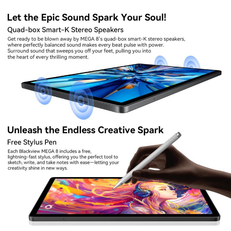Blackview MEGA 8 Tablet PC, 12GB+256GB, 13 inch Android 15 Unisoc Tiger T620 Octa Core, Network: 4G, Global Version with Google Play