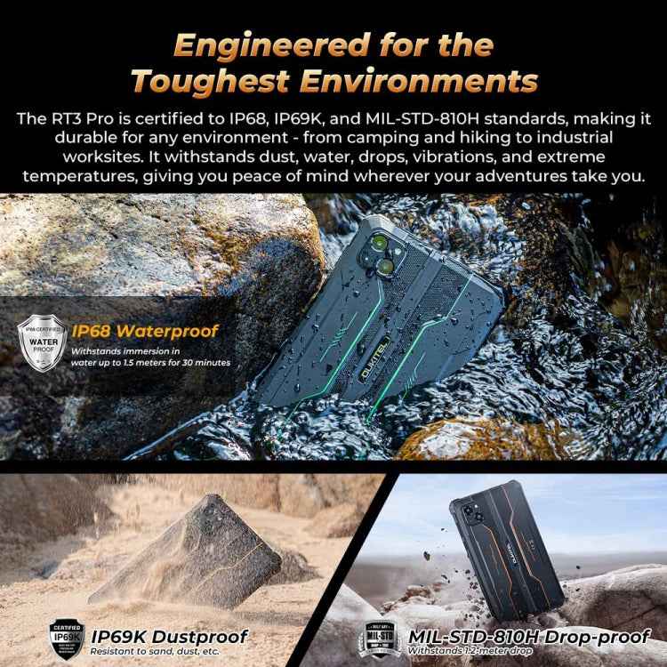 OUKITEL RT3 Pro 4G Network IP68/IP69K Rugged Tablet, 4GB+128GB, 8.0 inch Android 14 MediaTek G81 Octa-Core Support Dual SIM, EU Plug