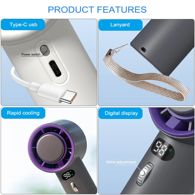 LYDARZ Refrigeration Handheld Fan – Portable Turbo Fan with 3000mAh Battery & Adjustable Wind Speeds - LYDARZ