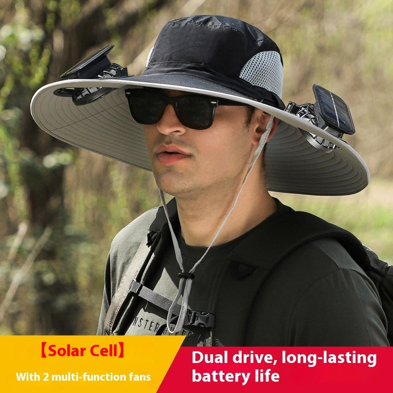 Twin Fan Solar Rechargeable Electric Fan Sun-shade Sun Protection Hat - LYDARZ