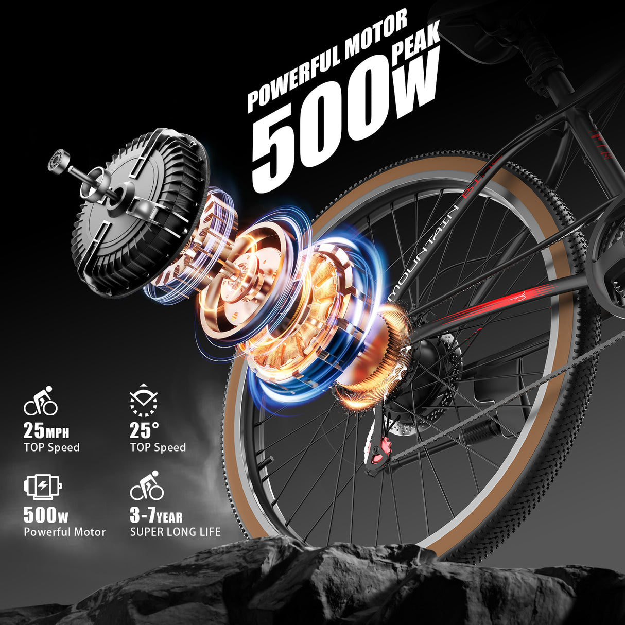 ASKGO 500W Electric Bike for Adults, 22mph Speed, 45-Mile Range, 7-Speed Mountain E-Bike - LYDARZ