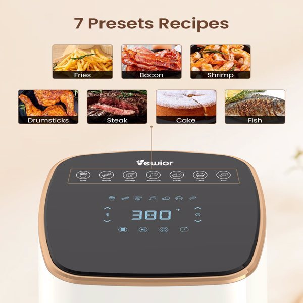 EWIOR 5.3Qt Air Fryer with Window, 7 Presets, Digital Touchscreen, Non-Stick & Dishwasher Safe - LYDARZ