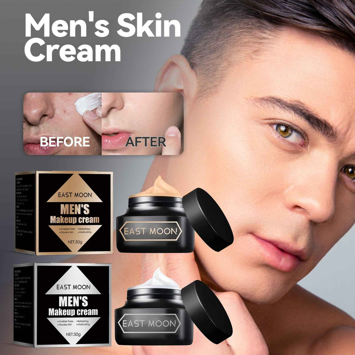 East Moon Men's Moisturizing BB Cream Hydrating Brightening Skin Tone Concealer Acne Marks Coverage Natural Glow Face Cream
