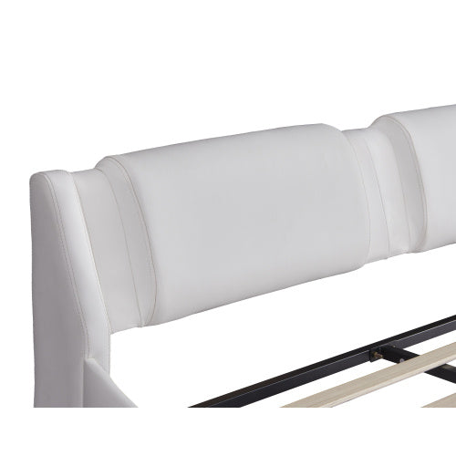 LYDARZ Queen Bed Frame White Faux Leather Platform Bed with LED Lights and Slatted Base - LYDARZ