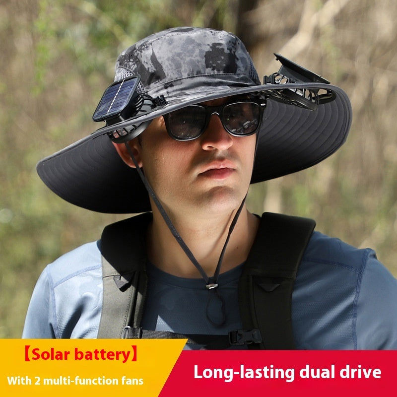 Solar Powered Outdoor Sun Hat with USB Charging & Adjustable Wide Brim for Fishing - LYDARZ