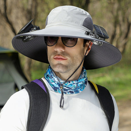 Solar Powered Outdoor Sun Hat with USB Charging & Adjustable Wide Brim for Fishing - LYDARZ