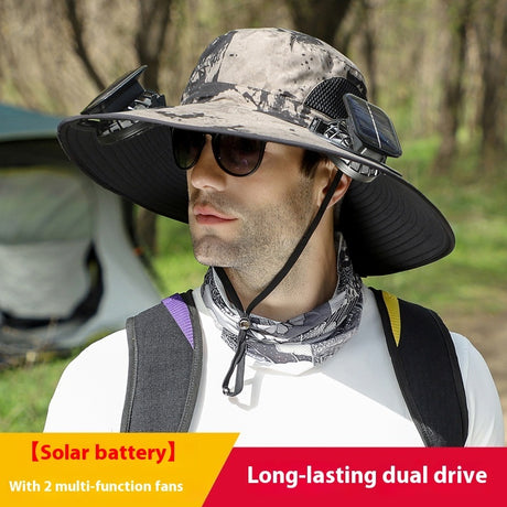 Solar Powered Outdoor Sun Hat with USB Charging & Adjustable Wide Brim for Fishing - LYDARZ