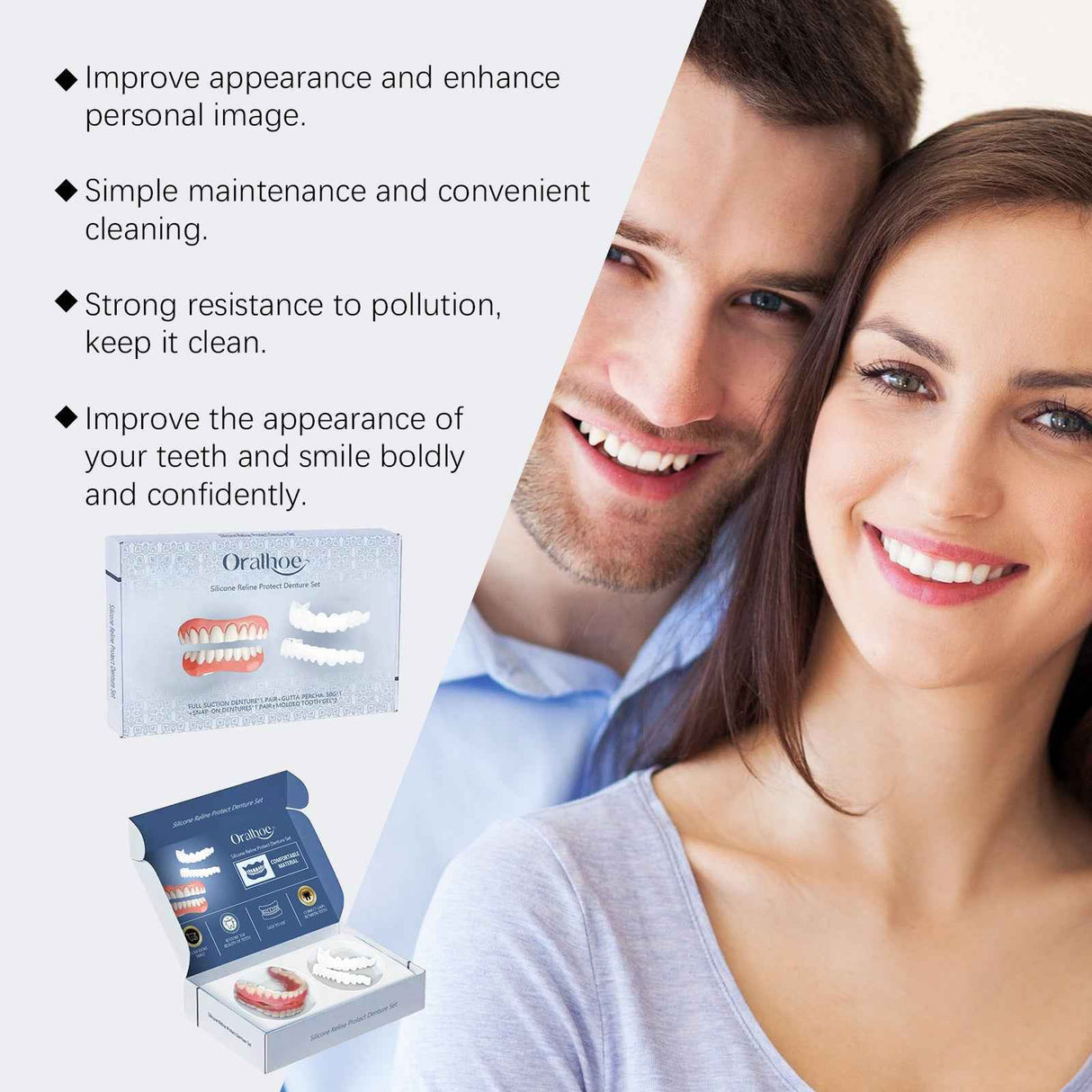 Oralhoe Denture Cosmetic Teeth Kit – Natural-Looking Smile Enhancement Set, Comfortable Fit for Temporary Tooth Appearance Improvement & Confidence Boost