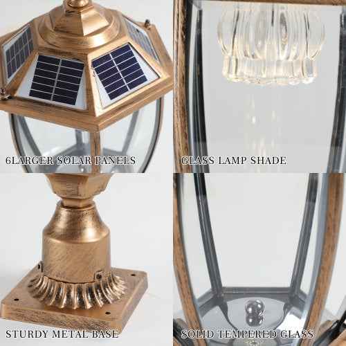 LYDARZ Vintage Gold Solar Pillar Headlight With Dimmable LED-2 Pack