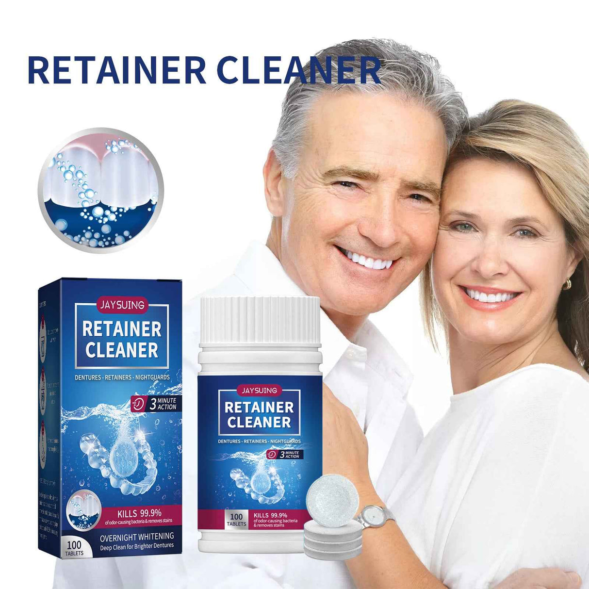 Jaysuing Denture Cleaning Tablets – Deep Cleaning Tablets for Stain Removal and Fresh Breath