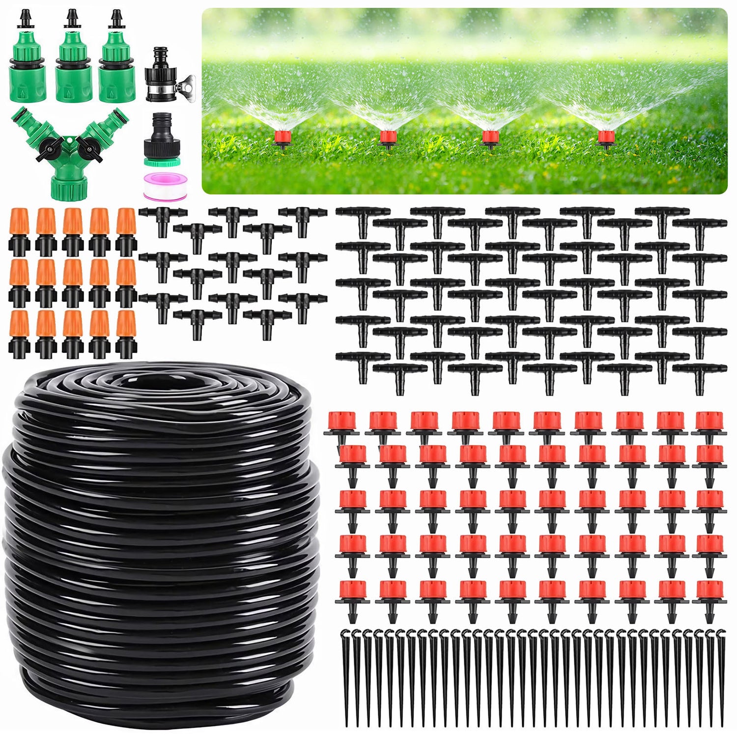 164FT Garden Drip Irrigation Kit with Adjustable Misting Nozzles & Tubing - LYDARZ