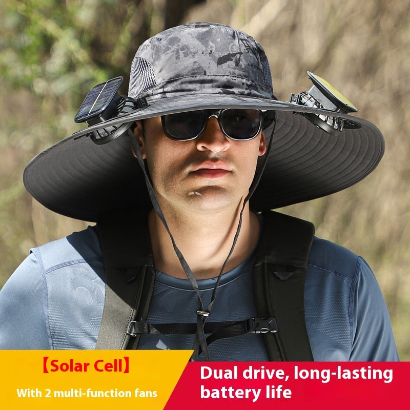 Twin Fan Solar Rechargeable Electric Fan Sun-shade Sun Protection Hat - LYDARZ