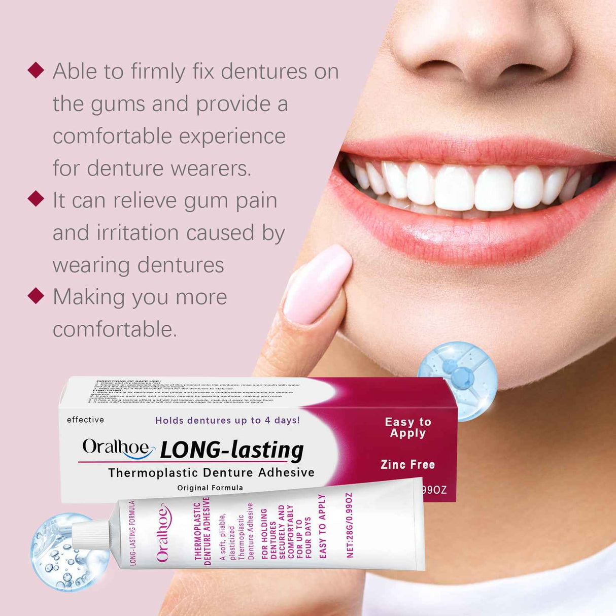 Oralhoe Dentures Fixing Adhesive Fixed dentures improve comfort, beautiful teeth, denture fixing adhesive
