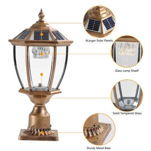 LYDARZ Vintage Gold Solar Pillar Headlight With Dimmable LED-2 Pack