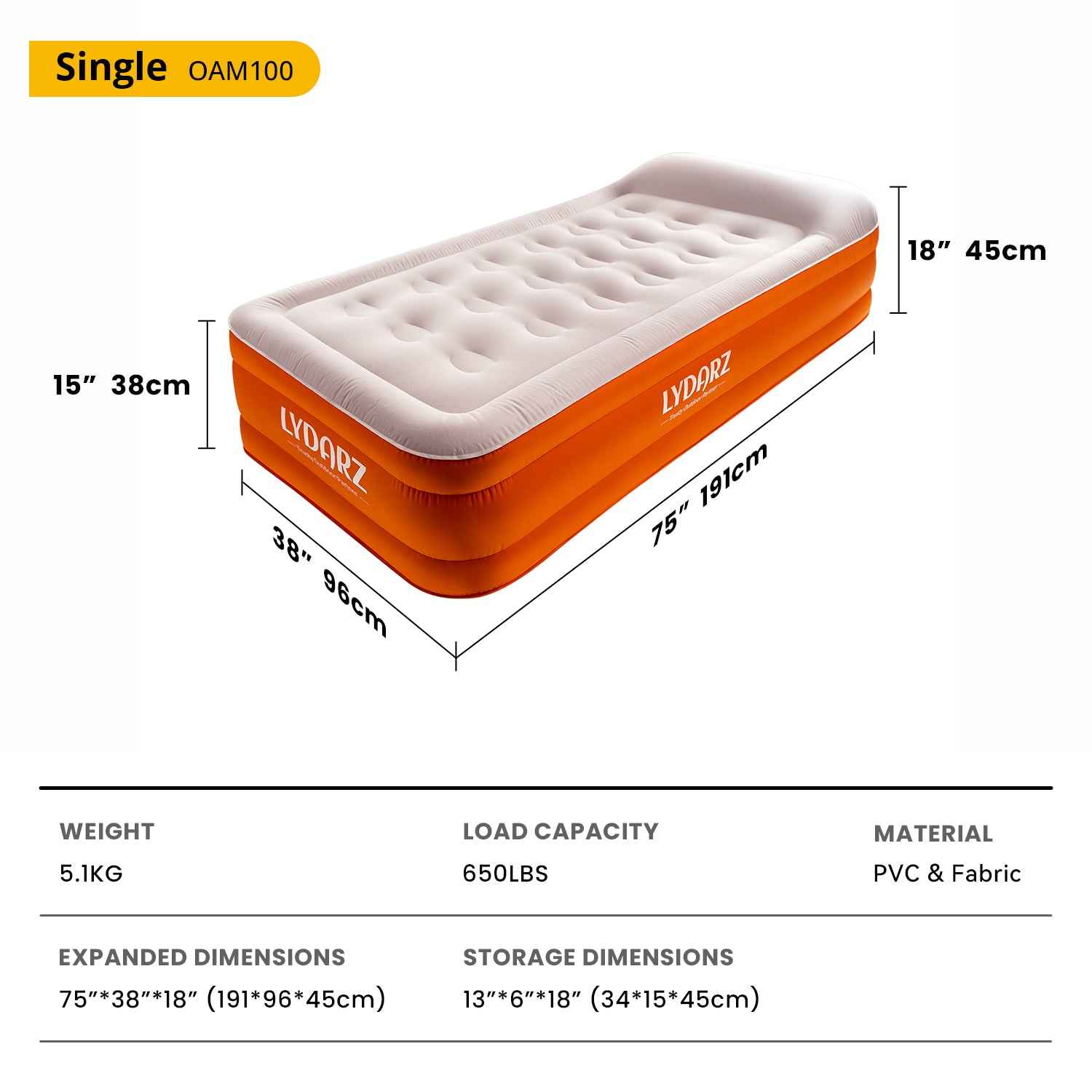 LYDARZ Single Size Air Mattress - Compact & Comfortable, Perfect for Travel & Home Use