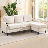 [EU warehouse]L-Shaped Couch Sofa, Corner Sofa 3 Seater Sofa, Sectional Sofa Couches With USB, Cup Holder, For Apartment Living Room Beige