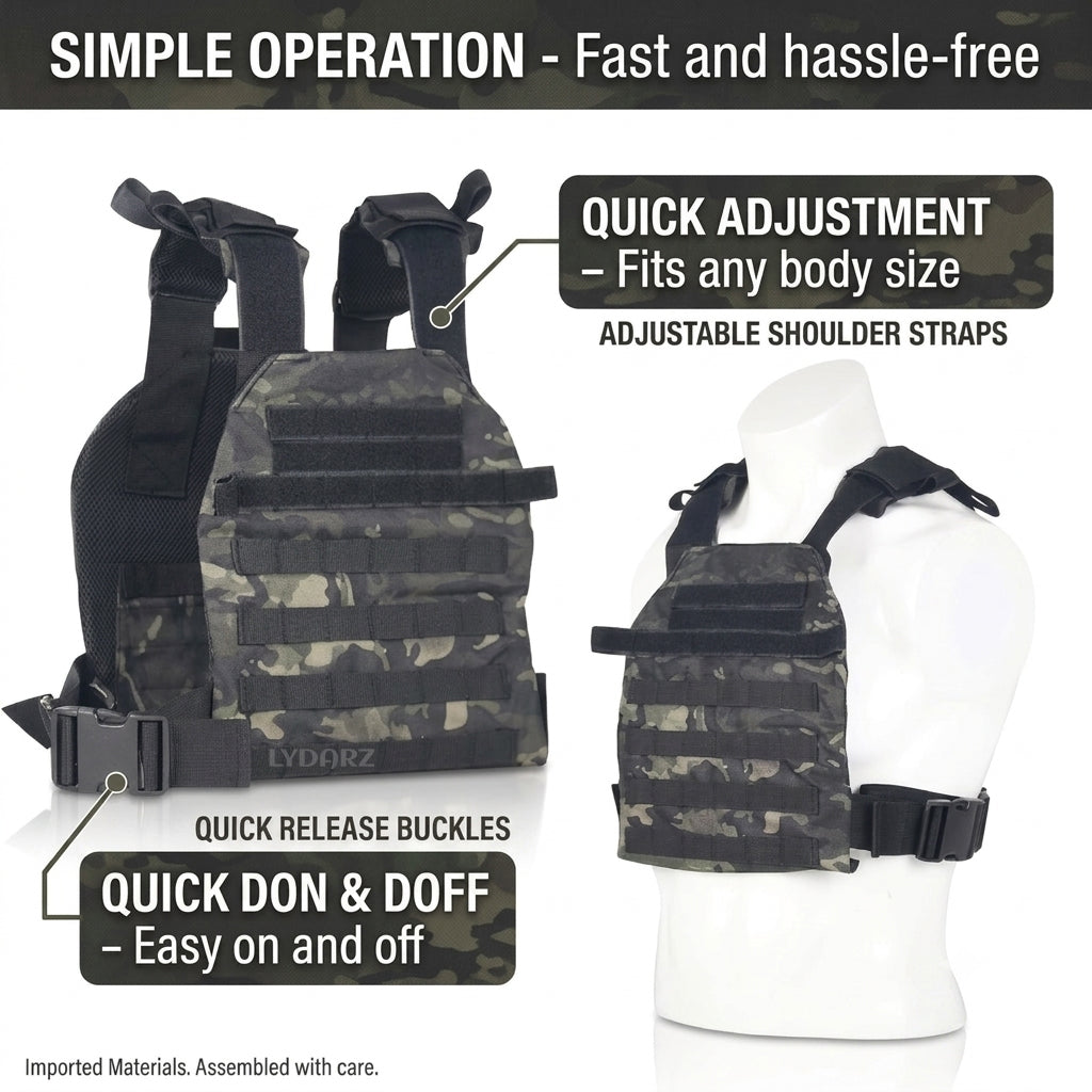 Heavy-Duty Weighted Gym Vest with Rapid-Release Buckles, Universally Adjustable Workout Plate Carrier for Strength Training & Cardio, Breathable Utility Vest for Fitness and Running