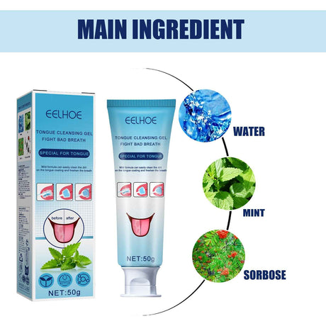 EELHOE Tongue Cleaning Gel Tongue Coating Cleaner Oral Care Removes Bad Breath Freshens Breath Gel with Brush