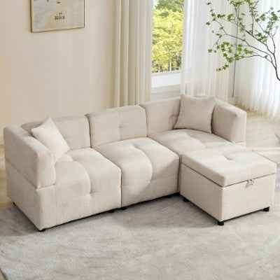 80 Sectional Sofa Couch With Removable Storage Ottoman, Fabric Sofa For Living Room Apartment, L-Shaped Sofa With 2 Pillows For Home Apartment Office Living Room