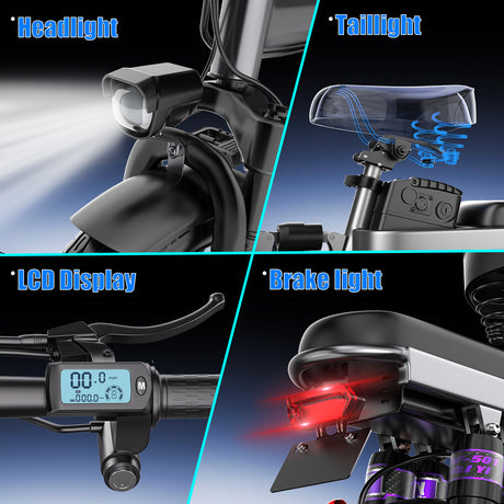 ASKGO 48V Folding Electric Bike, 500W Motor, 25MPH, 35 Miles, 14'' Tires - LYDARZ
