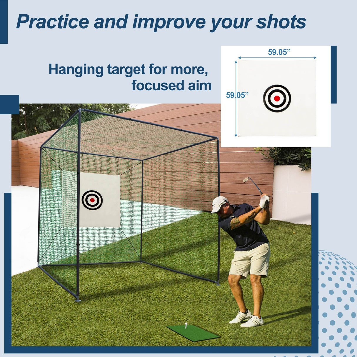 LYDARZ Golf Practice Net 10X10X10FT Cage With Metal Frame Hitting Net Kit Indoor Outdoor