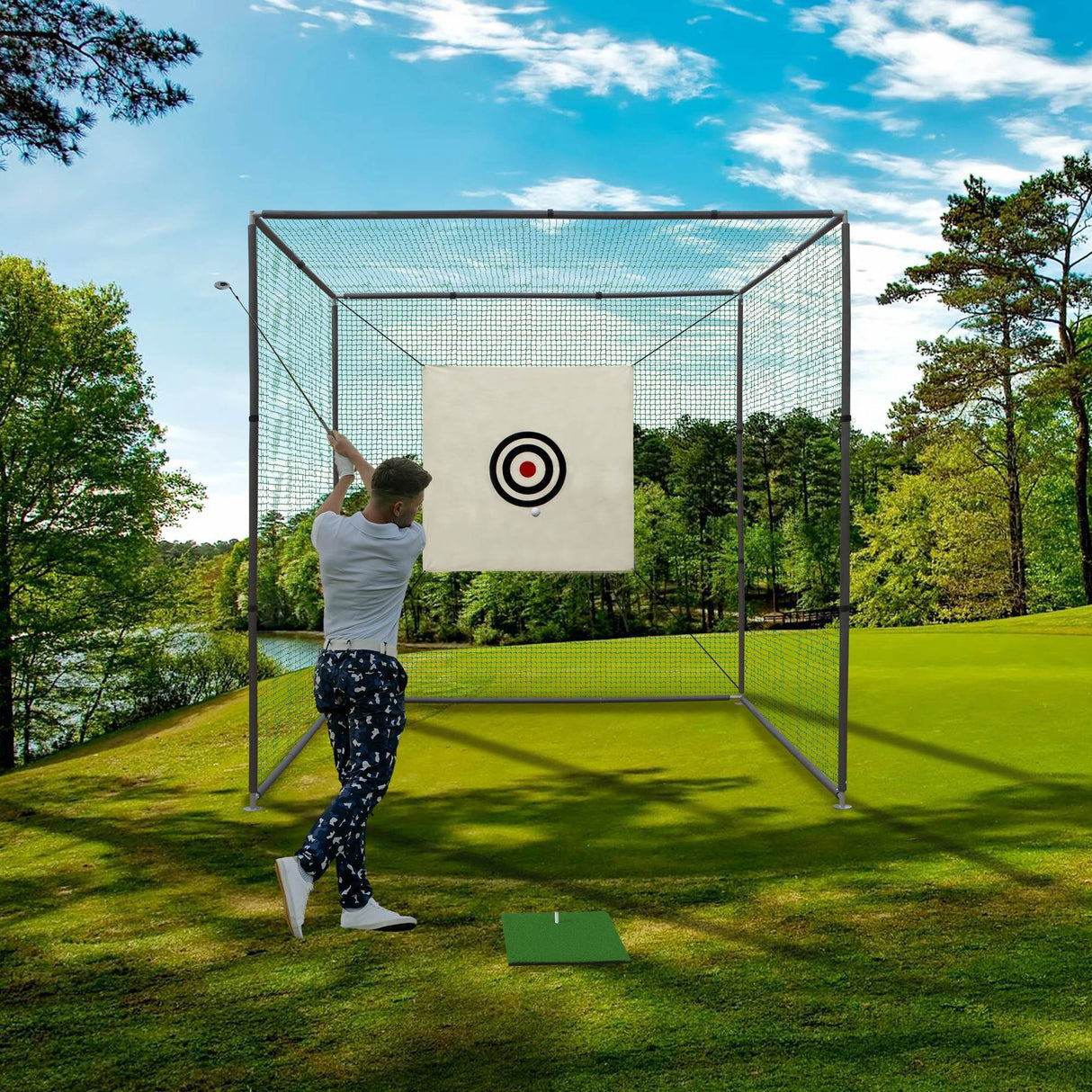 LYDARZ Golf Practice Net 10X10X10FT Cage With Metal Frame Hitting Net Kit Indoor Outdoor