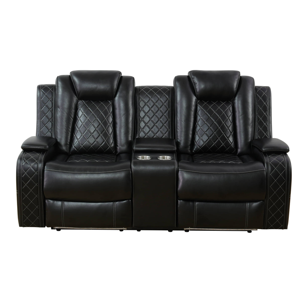 [US warehouse] LYDARZ Black Sectional Reclining Sofa - Breathing Faux Leather with USB Charging & LED Light
