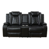 [US warehouse] LYDARZ Black Sectional Reclining Sofa - Breathing Faux Leather with USB Charging & LED Light